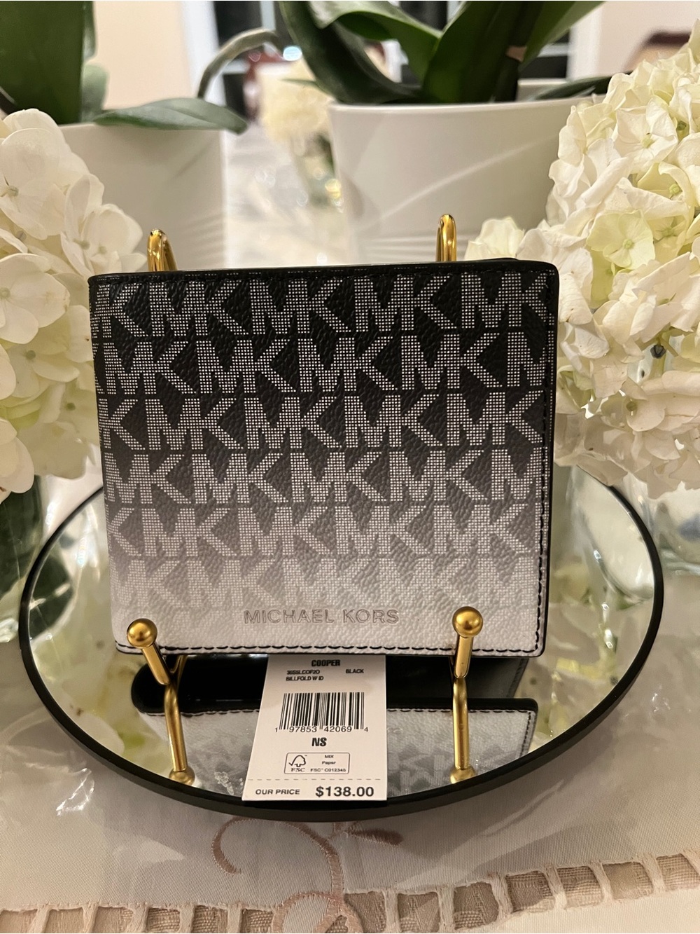 NWT Michael Kors Cooper Black Silver Ombre MK Logo Bifold Wallet $138 Retail